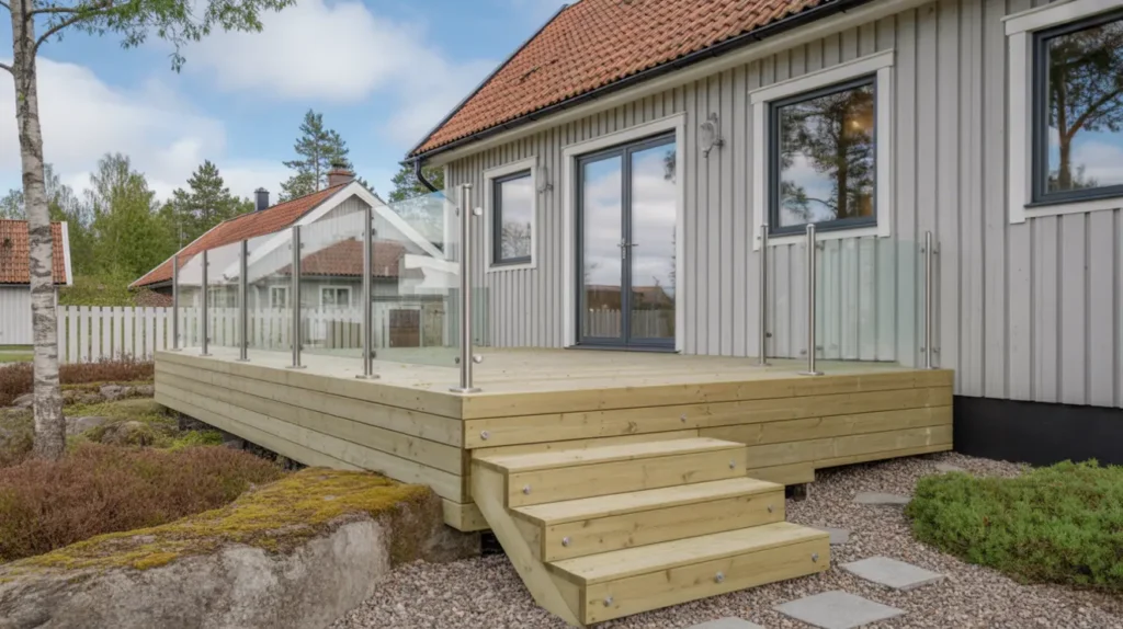 bygge av altan med trapp och glasr cke i k llered m lndal