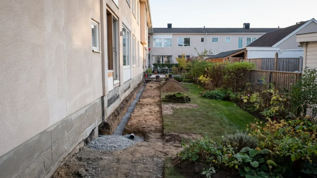 dr nering p baksidan av radhus i k llered m lndal